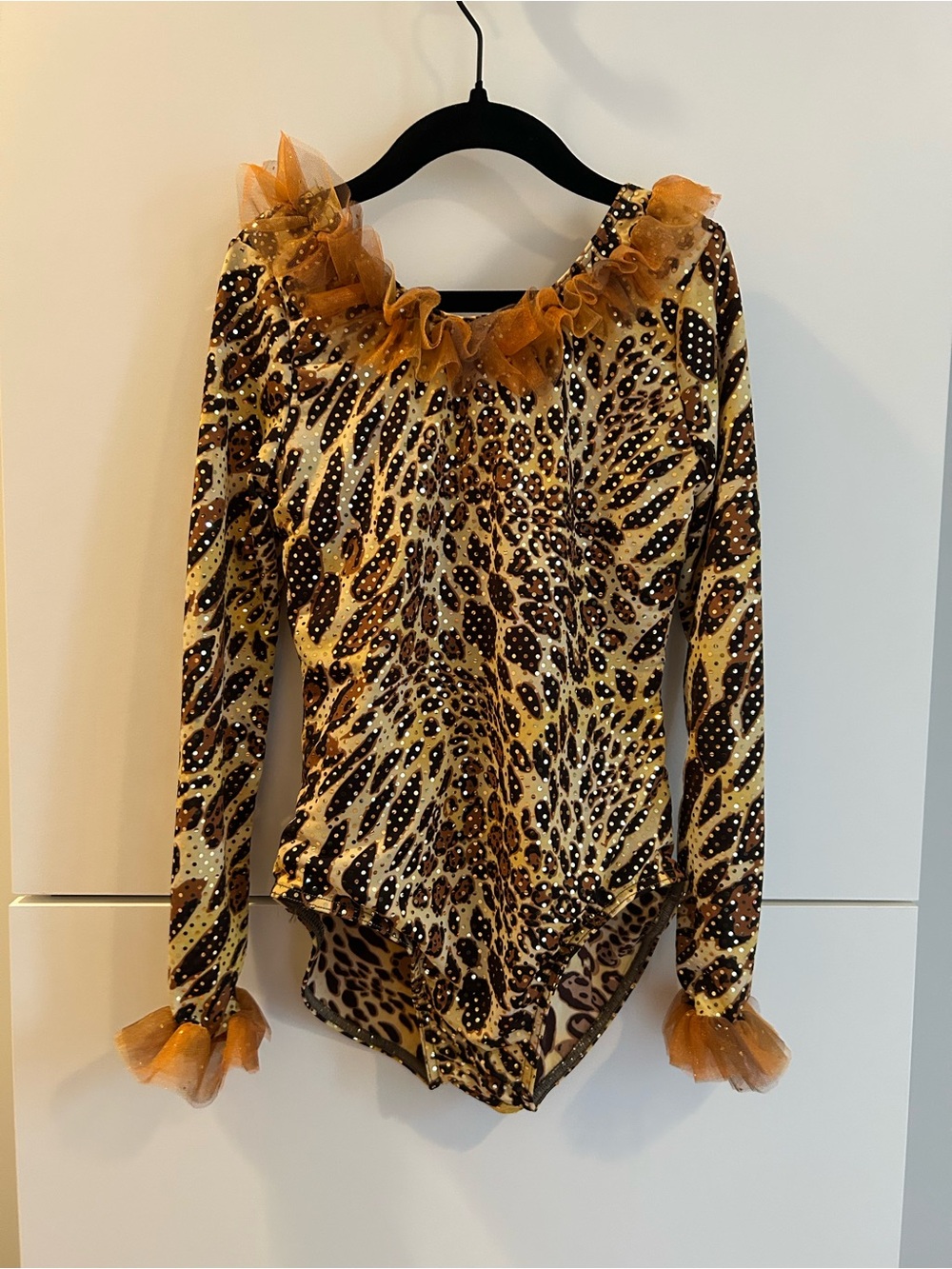 Weissman Grasslands Chant Animal Print Long-Sleeve Leotard with Tulle Trim - MC
